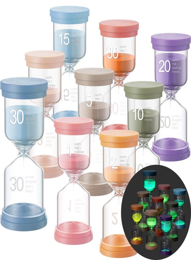 Relaxweex 9 Pack Colorful Hourglass Luminous Sand Timers Glow in The Dark Sandglass 0.5/1/2/3/5/10/15/20/30 Sand Clock Timer for Classroom Home Office Kitchen Cooking Decor - Image 1
